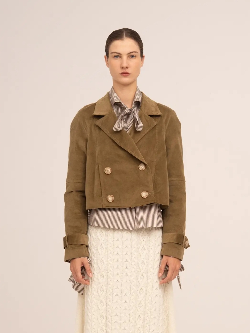 NWT Khaki Rich Velvet Cropped Jacket From Spain